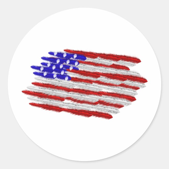 US Flag  in Feathers Classic Round Sticker (Front)