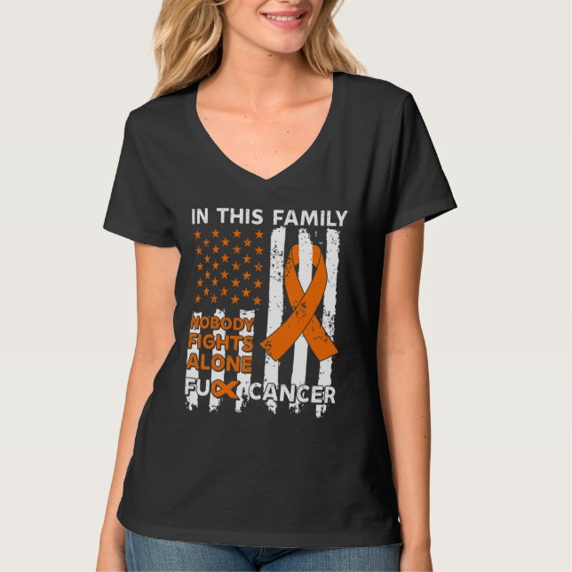 US flag in this family nobody fights alone orange  T-Shirt (Front)