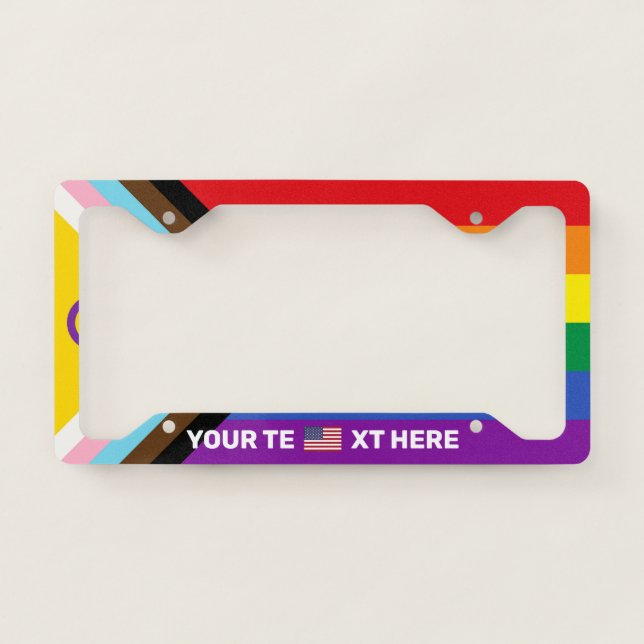 US Flag Intersex Inclusive Progress Pride Custom License Plate Frame (Front)