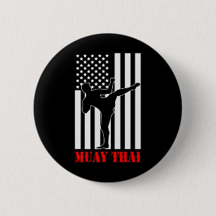 Us Flag Kickboxing Martial Arts Fighter Muay Thai  Button