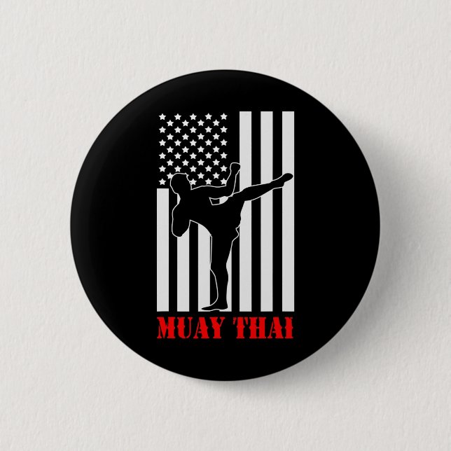 Us Flag Kickboxing Martial Arts Fighter Muay Thai  Button (Front)