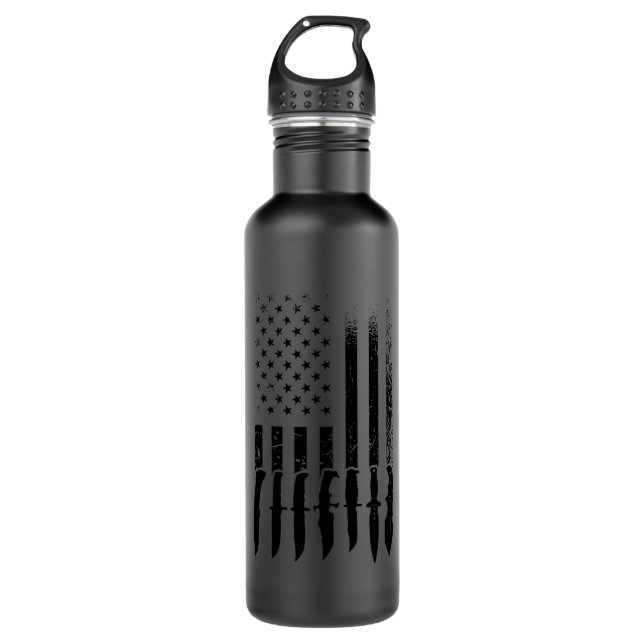 US Flag Knife Enthusiast Knife Collection  Stainless Steel Water Bottle (Front)