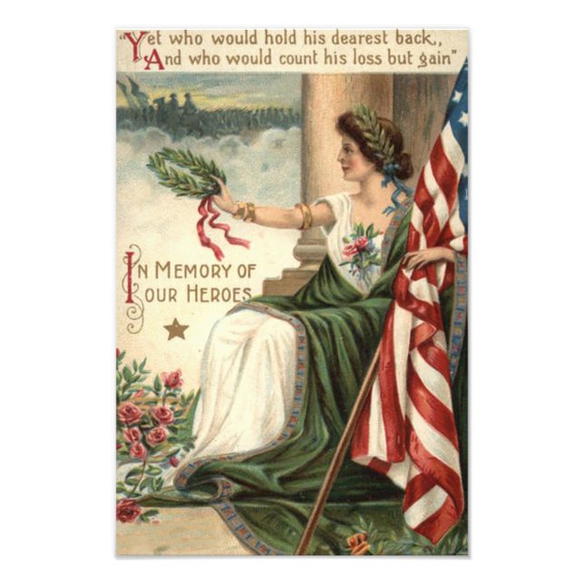 US Flag Lady Liberty Rose Soldiers Photo Print (Front)