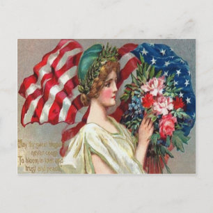 US Flag Lady Liberty Wreath Memorial Day Postcard
