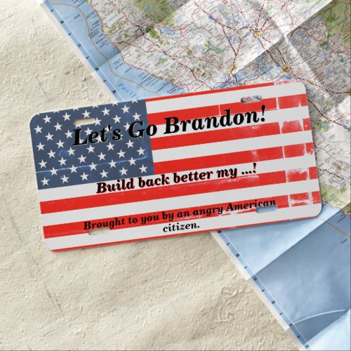 US Flag Lets Go Brandon Angry American Citizen License Plate