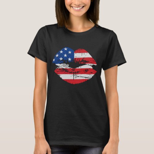 US Flag Lips T_shirt