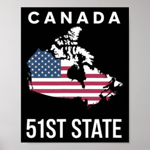 Us Flag Map Canada 51st State Poster