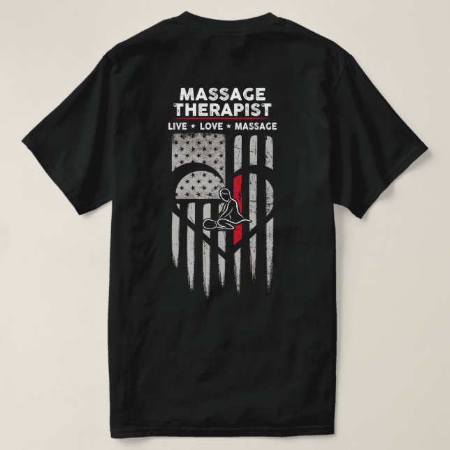 US Flag Massage Therapist Decal T-Shirt (Design Back)