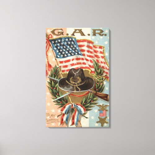US Flag Medal Sword Rifle Wreath Canvas Print