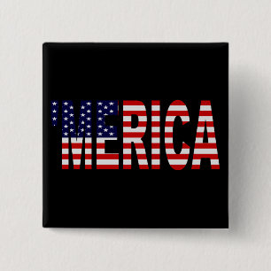 US Flag 'MERICA Button Pin