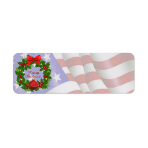 US Flag Merry Christmas Card Label