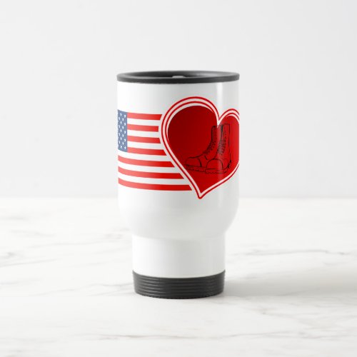 US Flag Military Boots Heart Stars Stripes Travel Mug