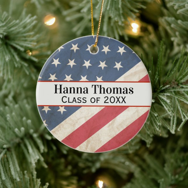 US Flag Military Patriotic Graduation Gift Ceramic Ornament (Tree)