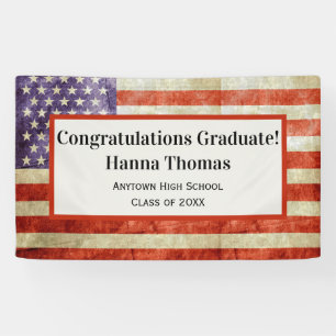 US Flag Military Patriotic Graduation Party Banner