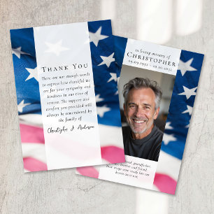 US Flag Military Patriotic Sympathy Photo Funeral Thank You Card