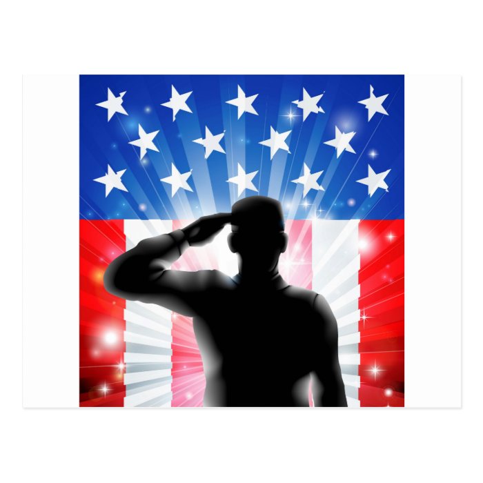 US flag military soldier saluting in silhouette Postcards