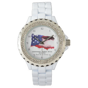 *~* US Flag Military Veteran Red White Blue Lady's Watch
