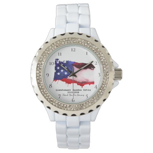  US Flag Military Veteran Red White Blue Ladys Watch