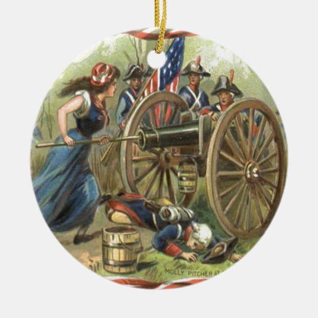 US Flag Molly Pitcher Cannon Ceramic Ornament (Front)