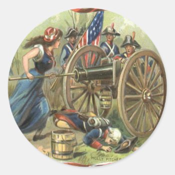Us Flag Molly Pitcher Cannon Classic Round Sticker by kinhinputainwelte at Zazzle