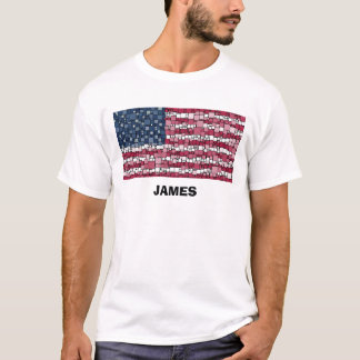 US Flag Mosaic Design (Black Text) T-Shirt