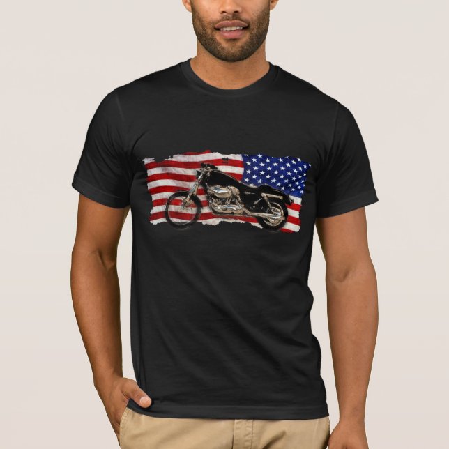 US Flag, Motorcycle, Motorbike, Hog, Cruising T-Shirt (Front)
