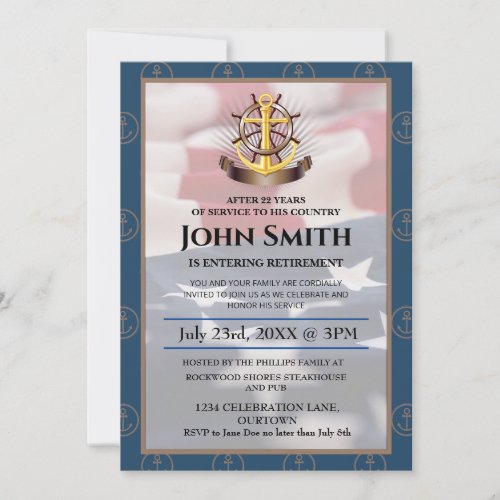 US Flag | Nautical Gold Anchor Military Retirement