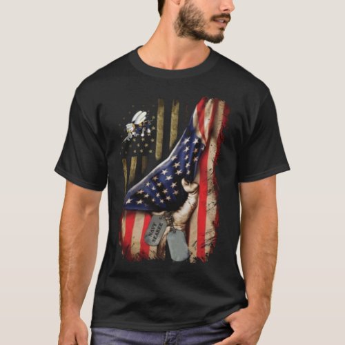 US flag Navy SeaBee we build we fight seabees can  T_Shirt
