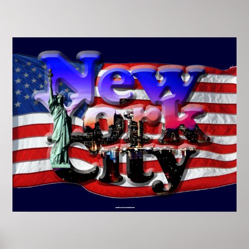 US Flag New York City  Statue of Liberty Art Poster