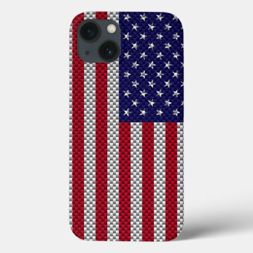 US Flag on Carbon Fiber Like Print iPhone 13 Case