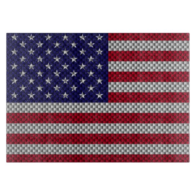 US Flag on Carbon Fiber Like Print Cutting Board (Front)