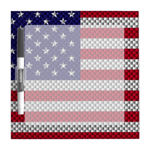 US Flag on Carbon Fiber Like Print Dry Erase Board