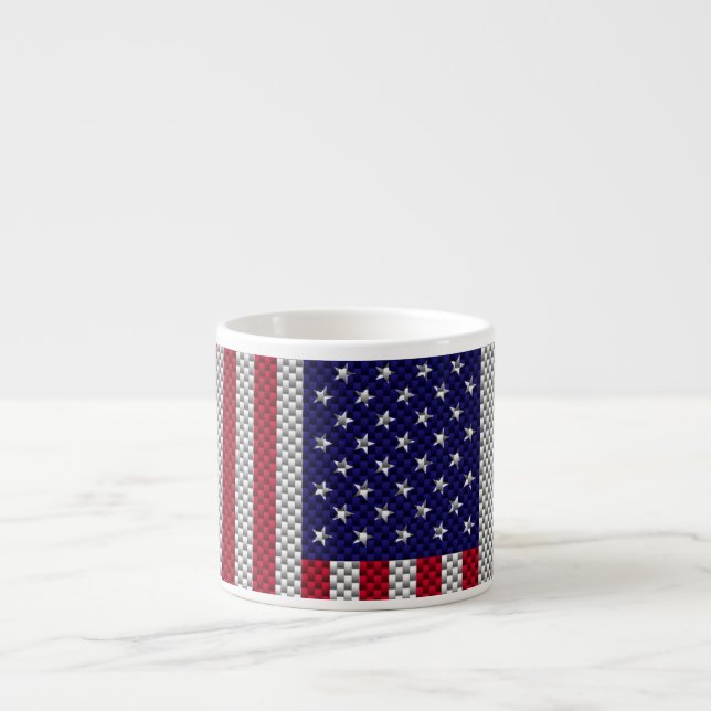 US Flag on Carbon Fiber Like Print Espresso Cup (Front)