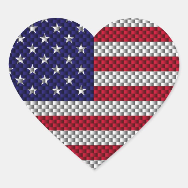 US Flag on Carbon Fiber Like Print Heart Sticker (Front)