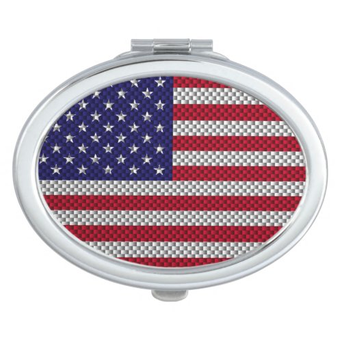 US Flag on Carbon Fiber Like Print Makeup Mirror