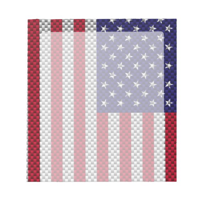 US Flag on Carbon Fiber Like Print Notepad (Front)