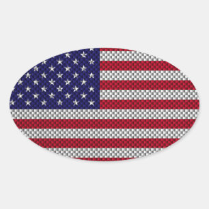 US Flag on Carbon Fiber Like Print Oval Sticker