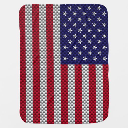 US Flag on Carbon Fiber Like Print Receiving Blanket