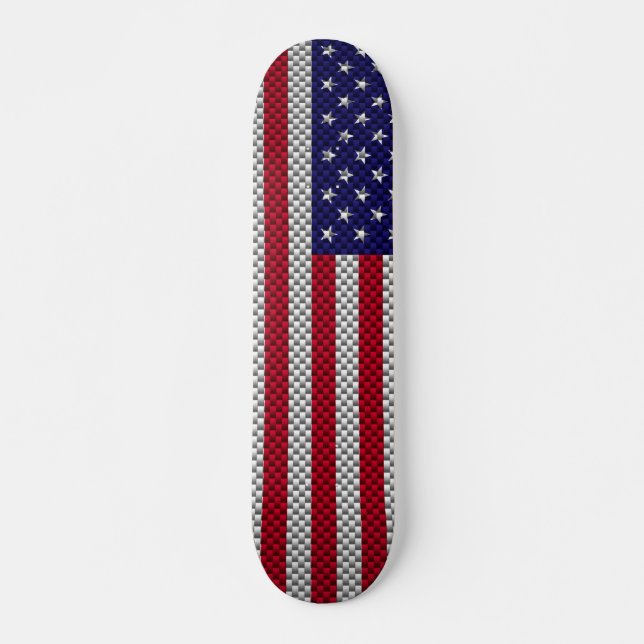 US Flag on Carbon Fiber Like Print Skateboard Deck (Front)