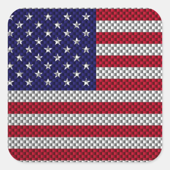 US Flag on Carbon Fiber Like Print Square Sticker (Front)