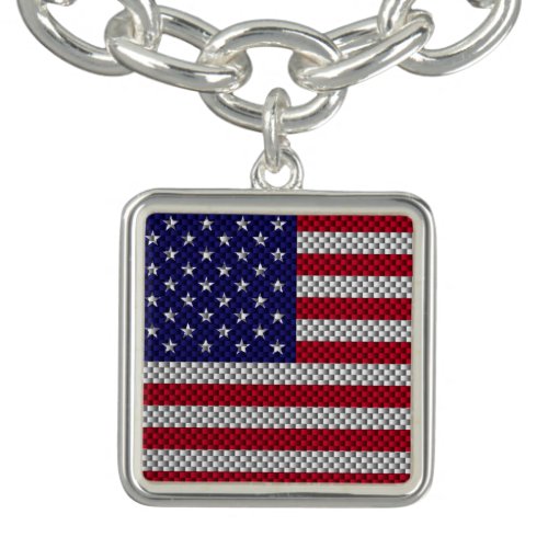 US Flag on Carbon Fiber Style Decor Bracelet