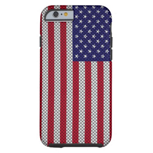 US Flag on Carbon Fiber Style Decor Tough iPhone 6 Case