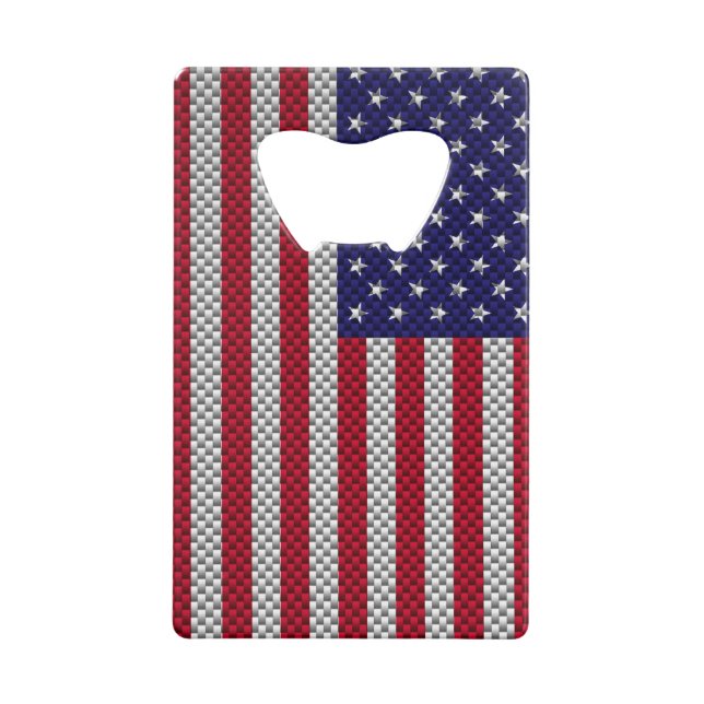 US Flag on Carbon Fiber Style Decor Credit Card Bottle Opener (Back)