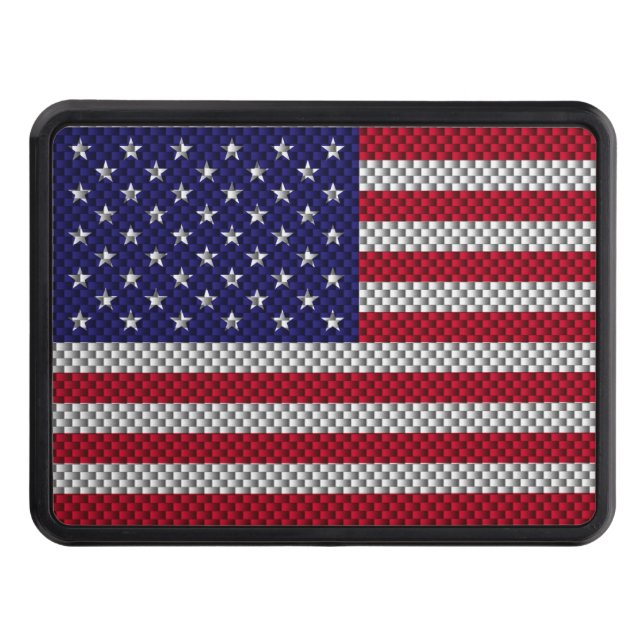 US Flag on Carbon Fiber Style Decor Hitch Cover (Front)
