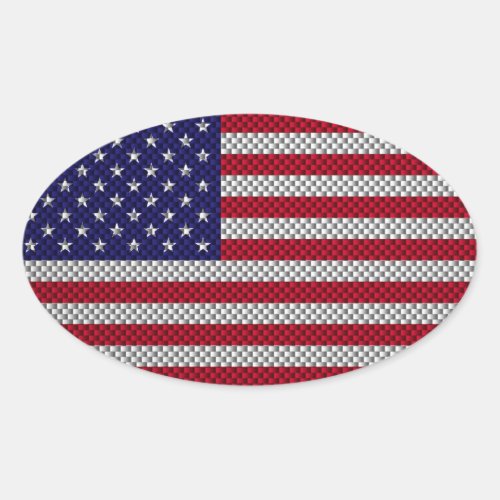 US Flag on Carbon Fiber Style Decor Oval Sticker