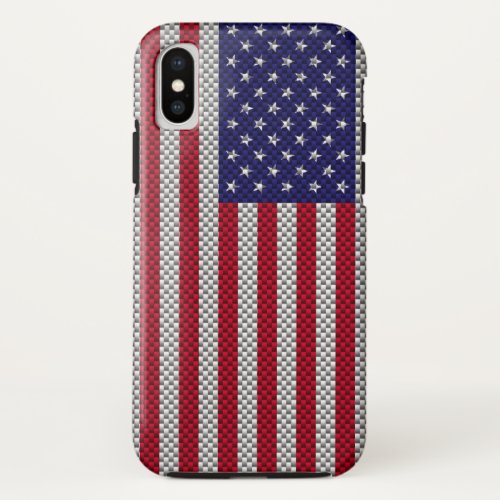 US Flag on Carbon Fiber Style Decor Print iPhone XS Case