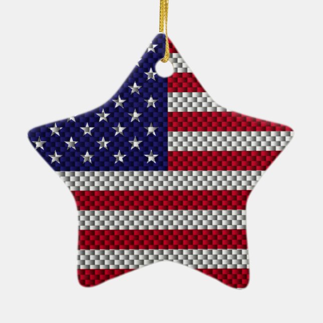 US Flag on Carbon Fiber Style Decor Print Ceramic Ornament (Back)