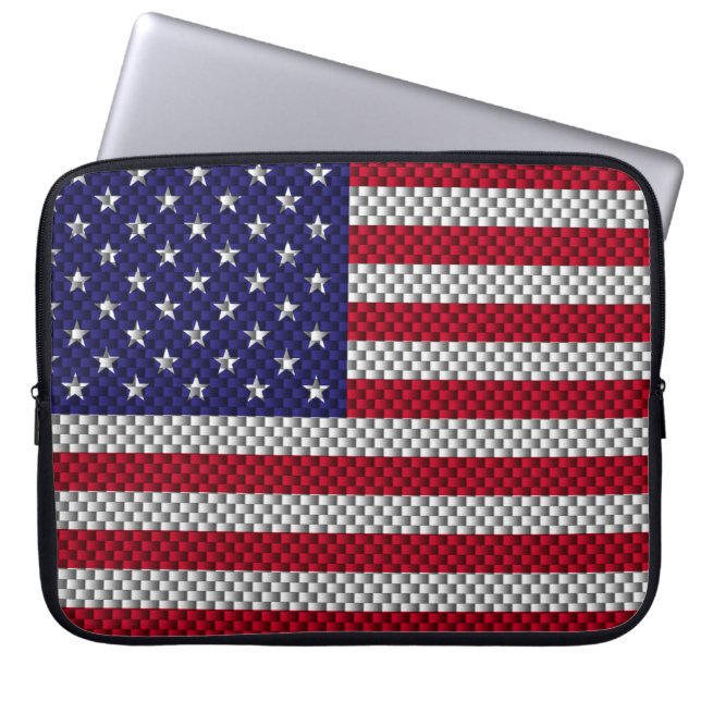 US Flag on Carbon Fiber Style Decor Print Laptop Sleeve (Front)