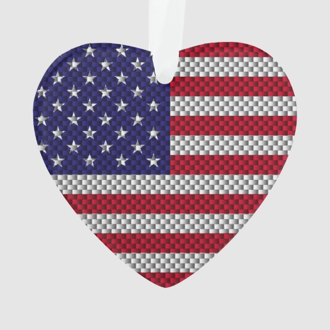 US Flag on Carbon Fiber Style Decor Print Ornament (Back)