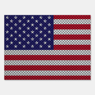 US Flag on Carbon Fiber Style Decor Print Sign